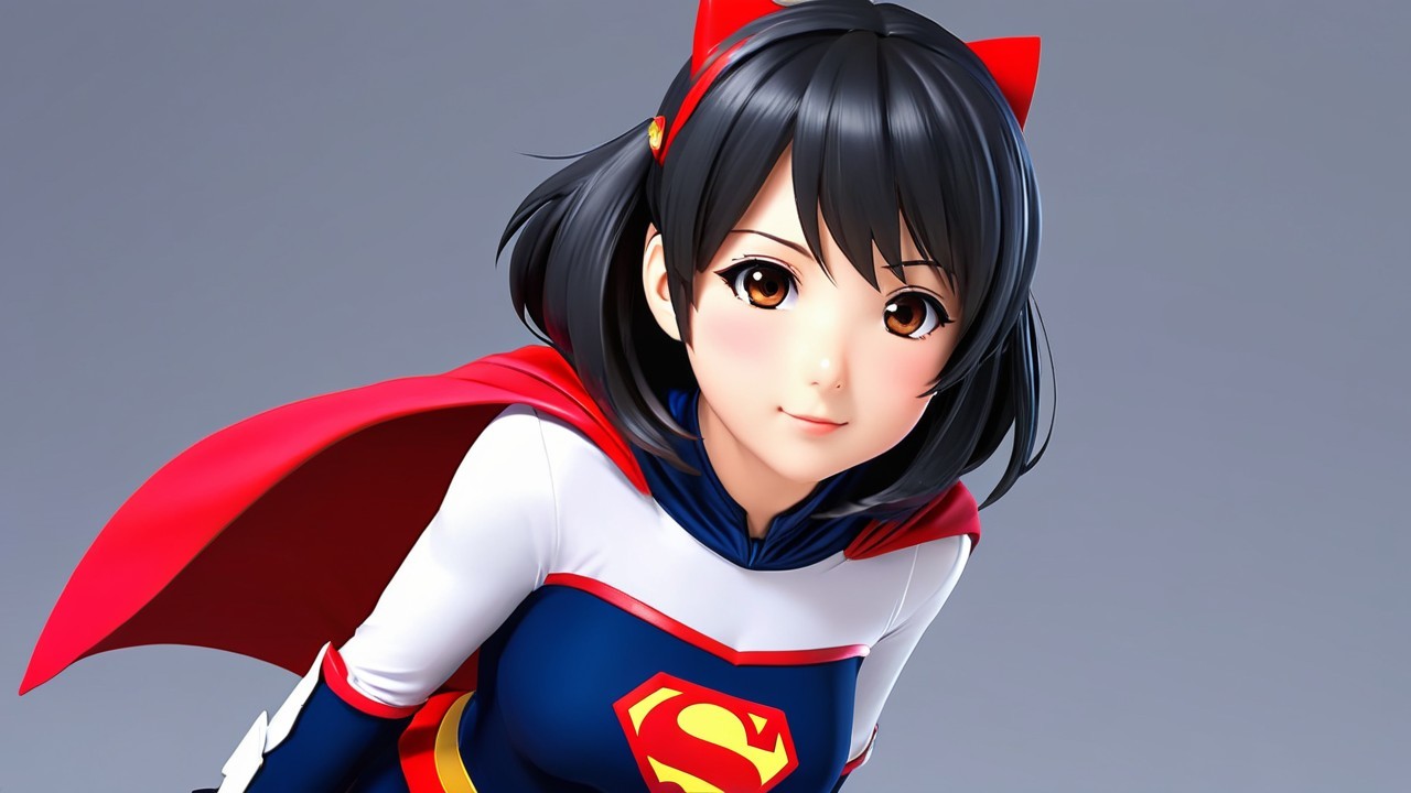 Young female superhero character in blue and red costume