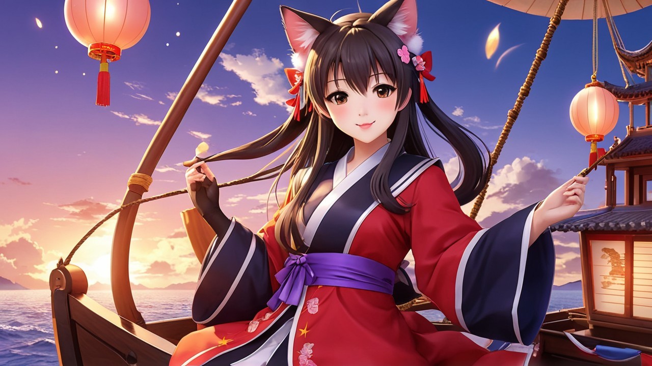 Character in Traditional Japanese Attire at Sunset