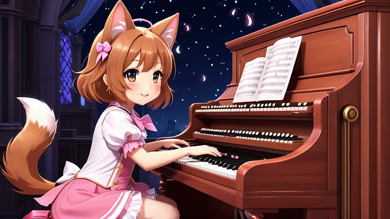 Animated Character with Fox Ears Playing Organ