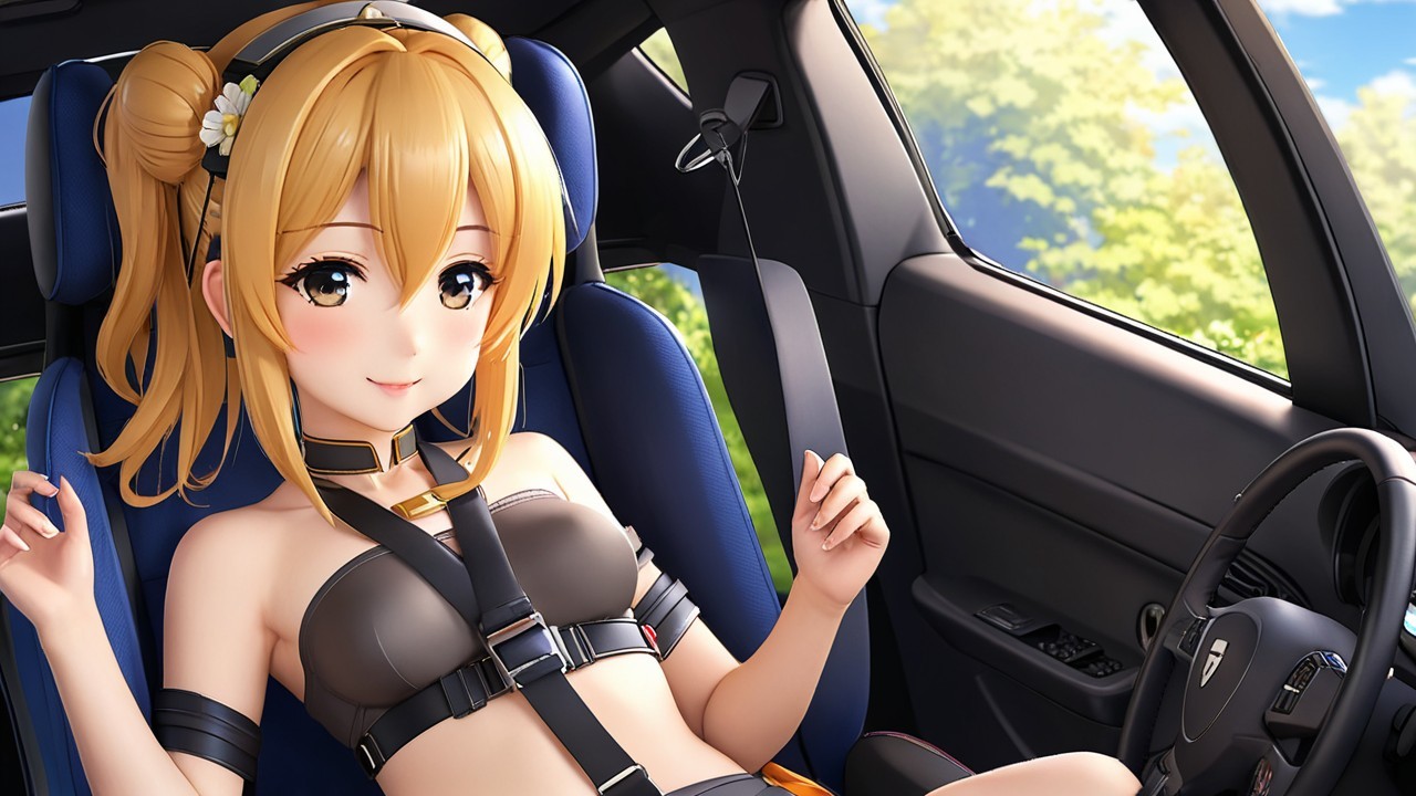 Stylized Animated Character in Modern Car Interior