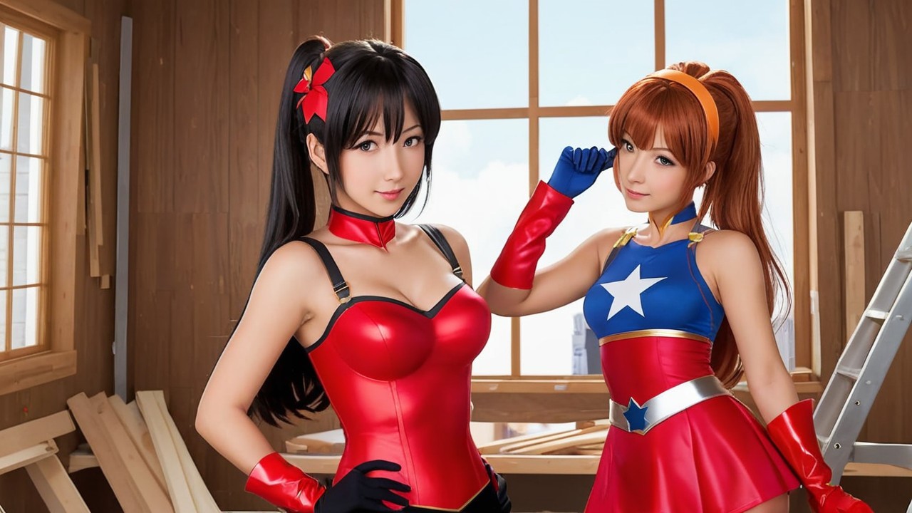 Women in Colorful Costumes in Under-Construction Room