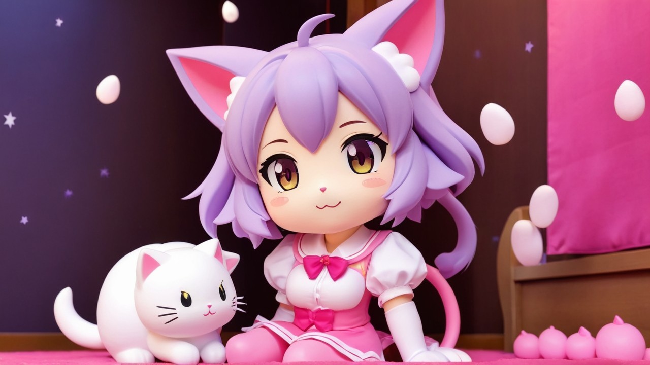 Anime Character with Lavender Hair and Cat Features