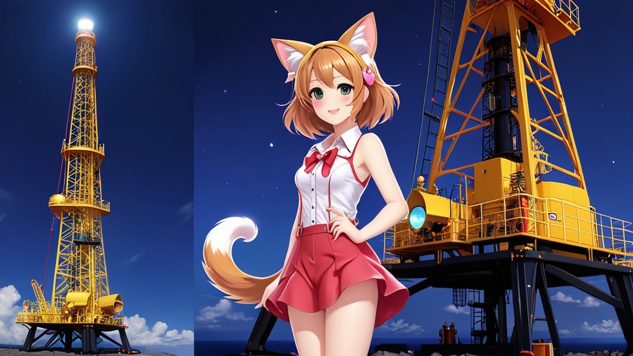 Magical Catgirl on an Adorable Oil Rig