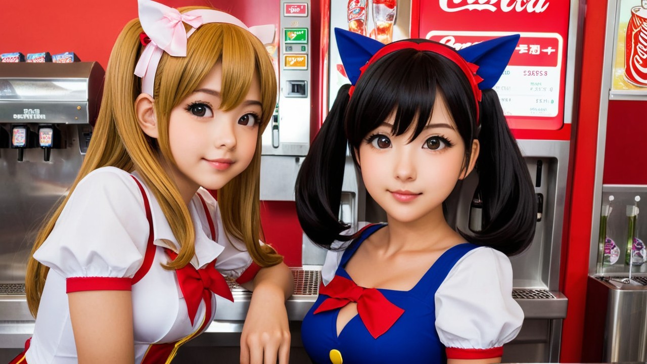 Stylized Characters in Colorful Fast-Food Setting