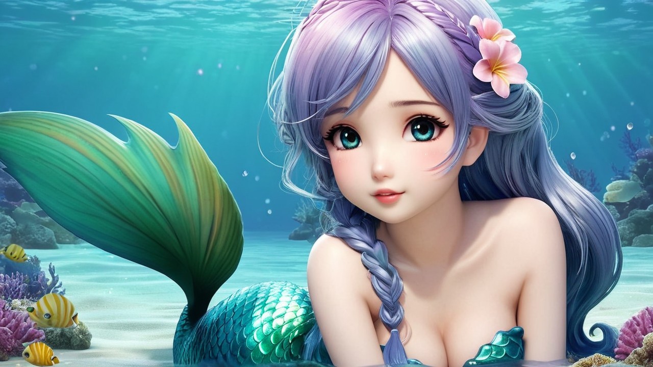 Enchanting Mermaid with Lavender Hair and Turquoise Tail