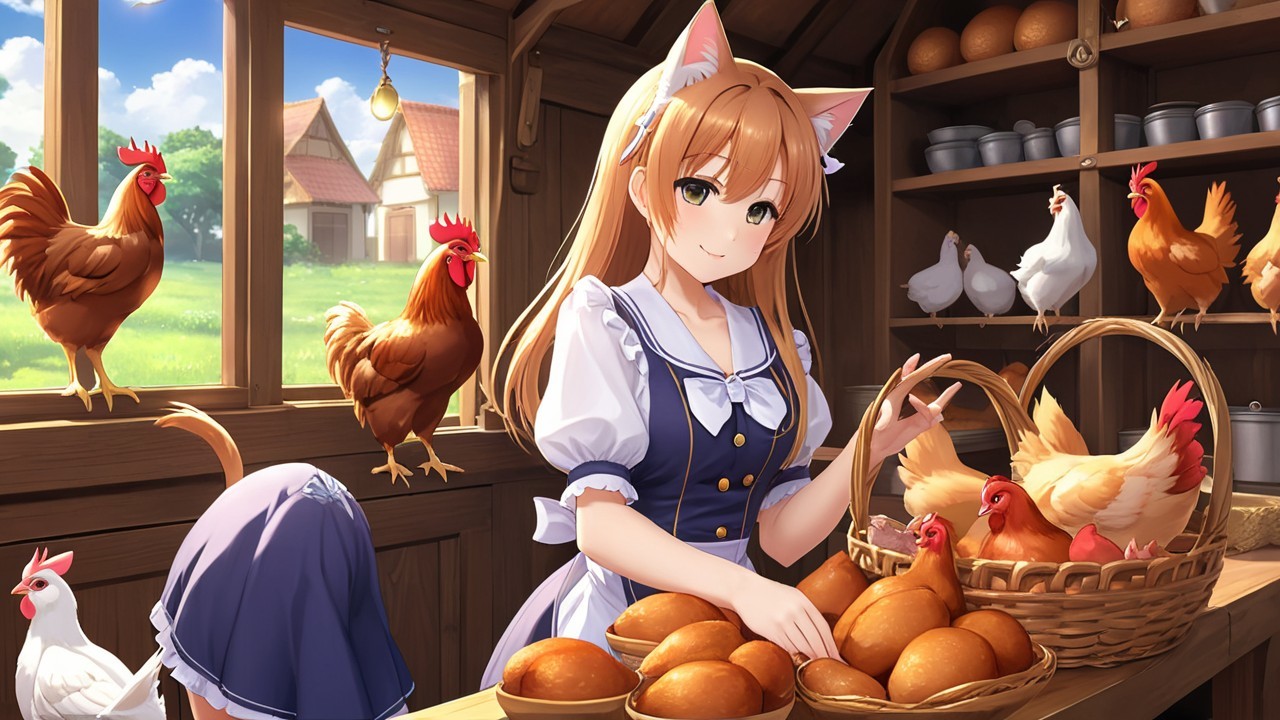 Young Woman in Traditional Outfit Baking Bread on Farm