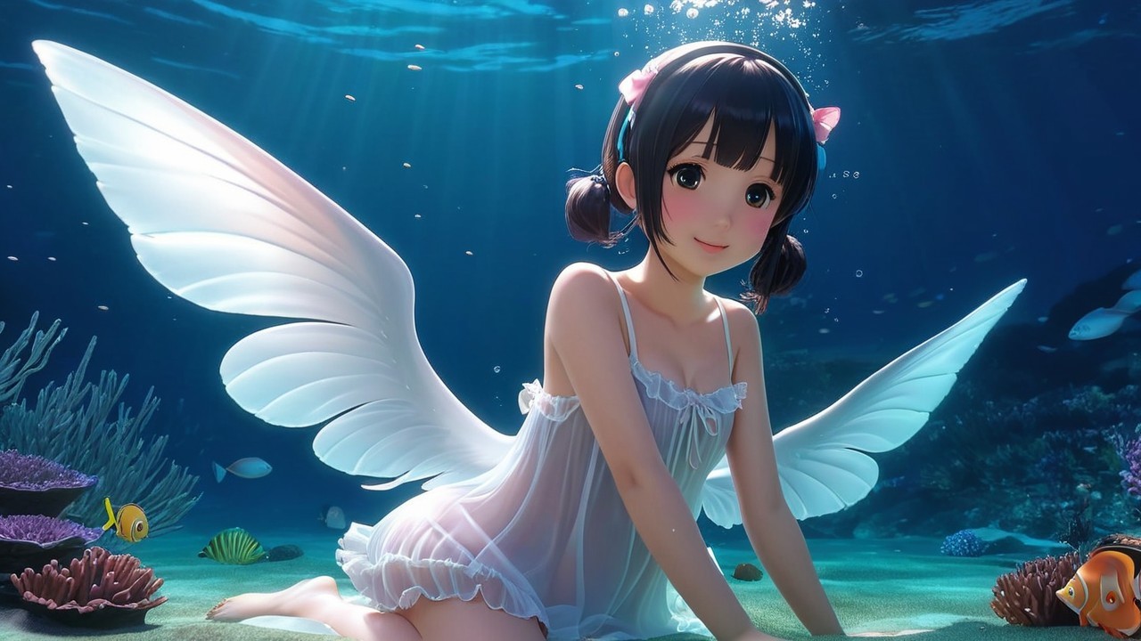 Underwater Scene of a Girl with Translucent Wings