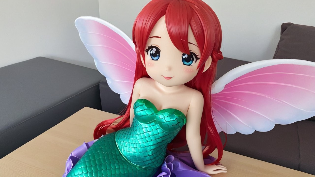 Large Mermaid Doll with Vibrant Features and Wings