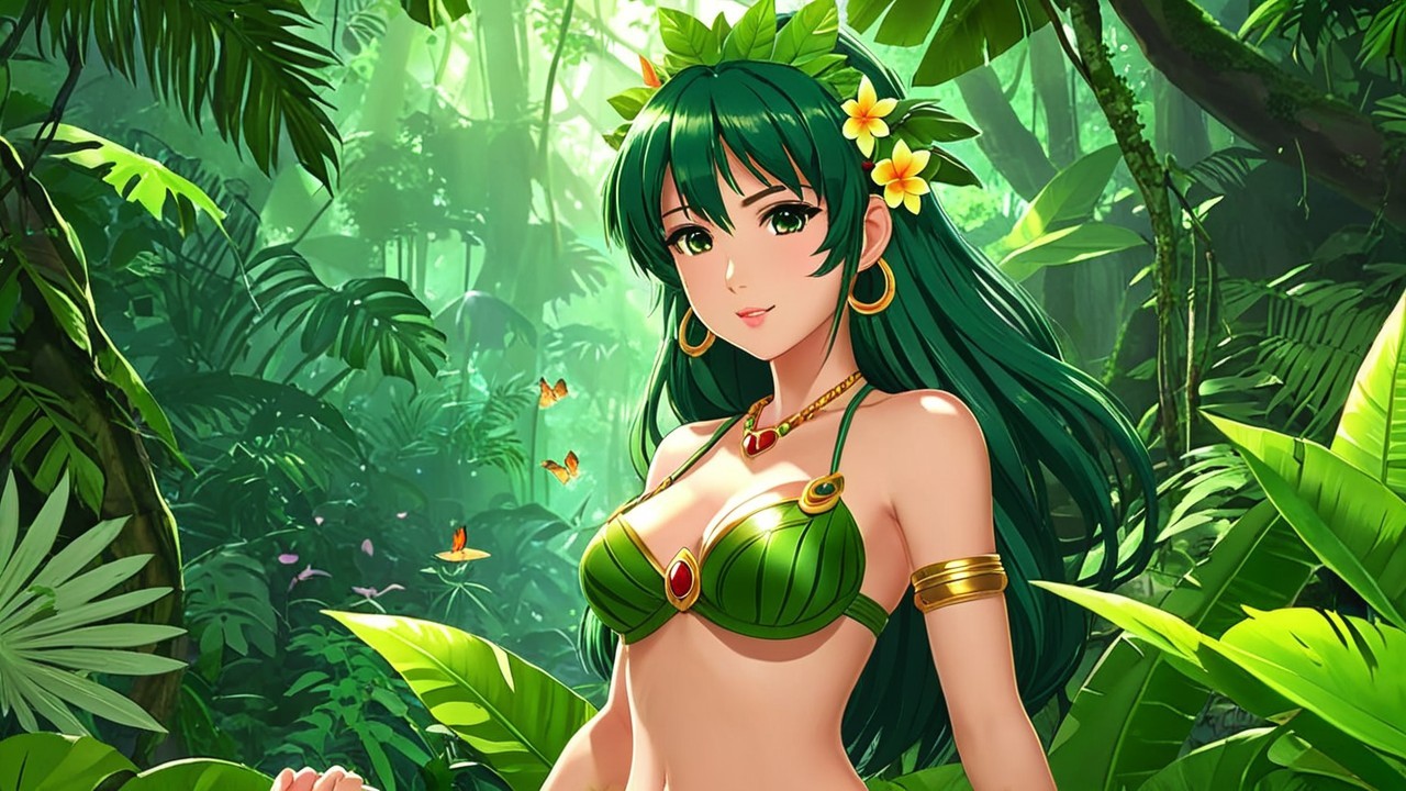 Vibrant Character in Lush Jungle with Tropical Outfit