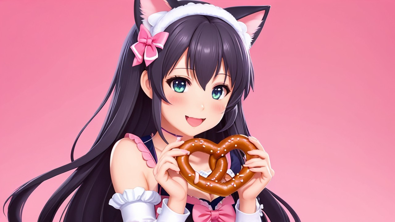 Cheerful anime character in maid outfit with cat ears