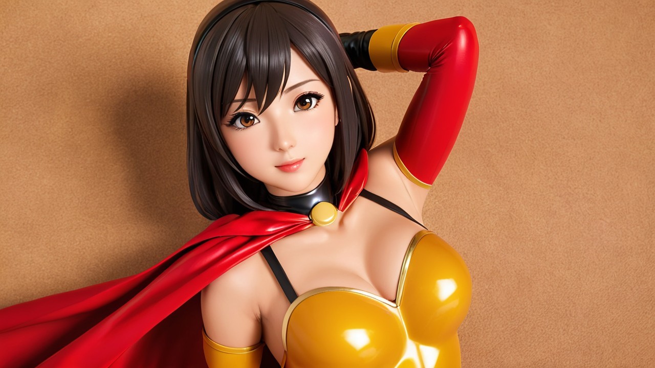 Vibrant Female Superhero in Yellow Costume and Red Cape