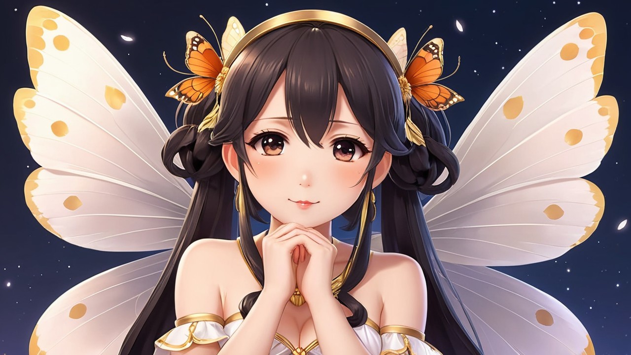Fantasy Character with Butterfly Wings and Starry Background