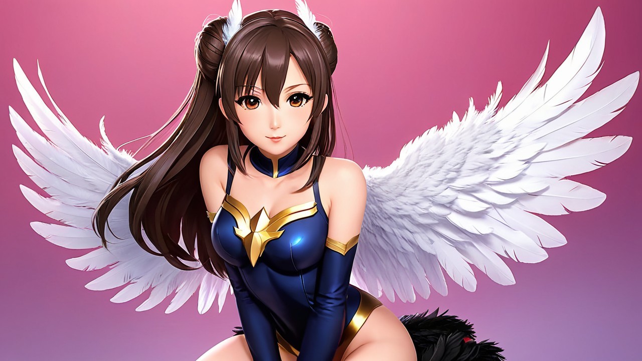 Anime Character with Brown Hair and Feathered Wings