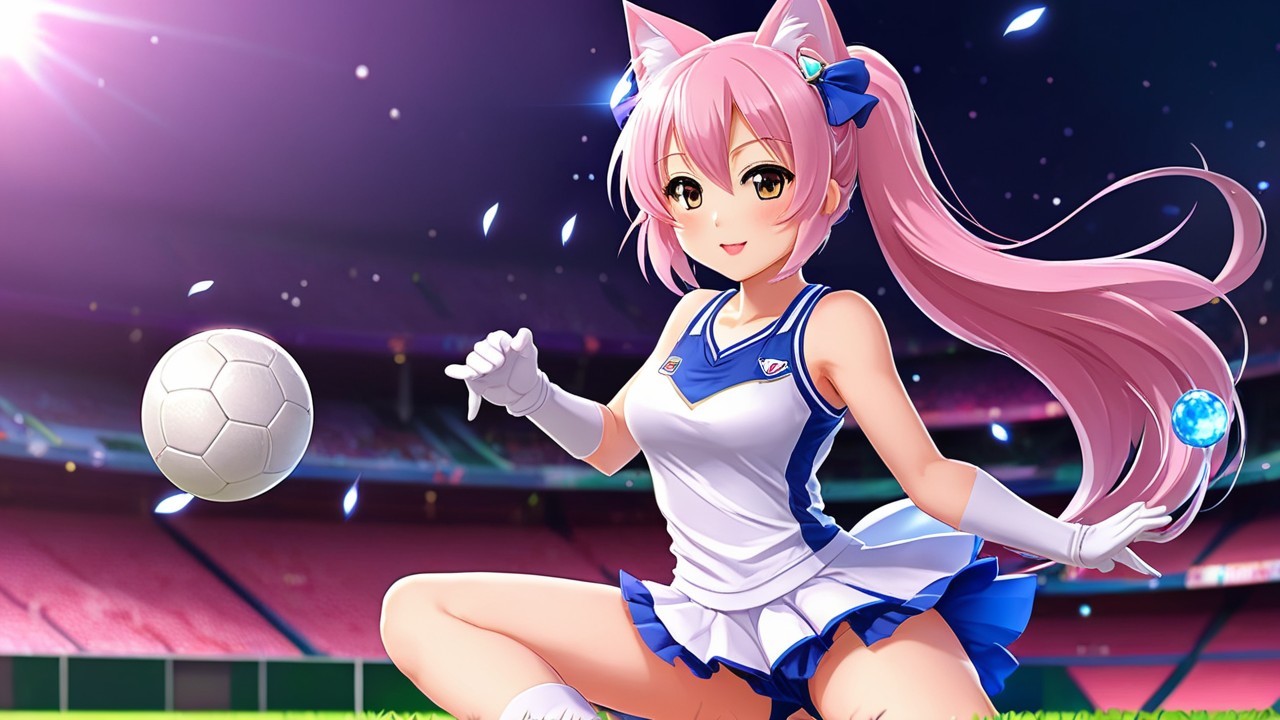 Anime Character with Pink Hair on Soccer Field