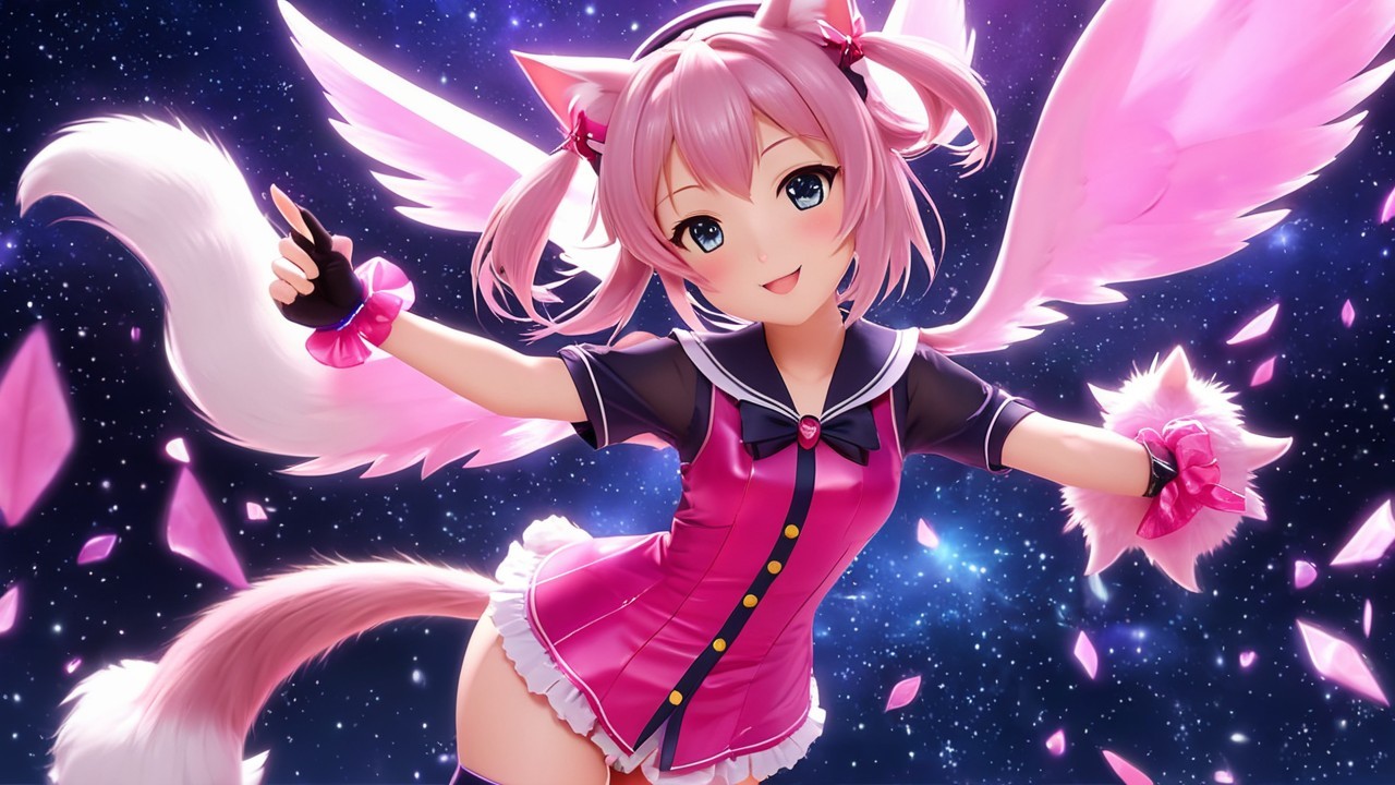 Vibrant Anime Character with Pink Hair and Cat Features