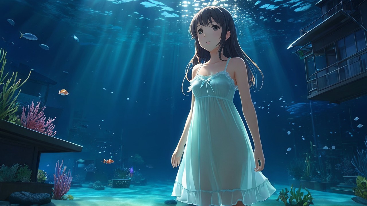 Underwater Scene of a Girl in a Light Dress
