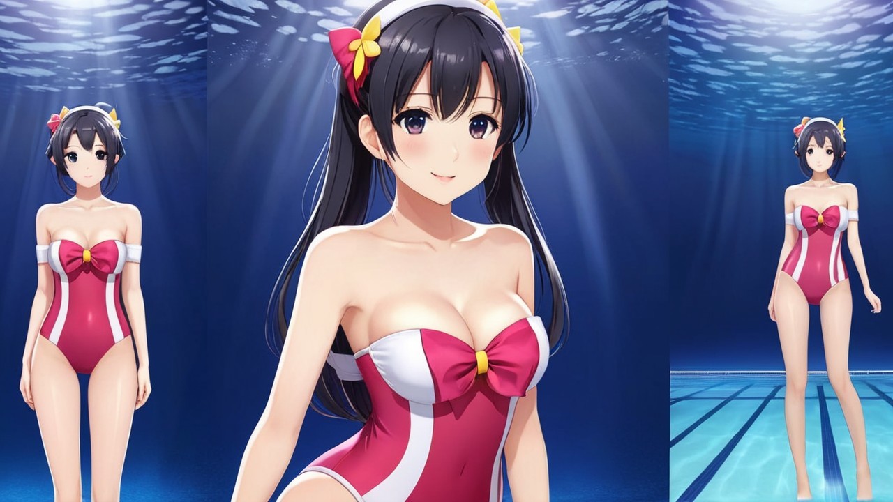 Animated Character in Pink Swimsuit with Bow