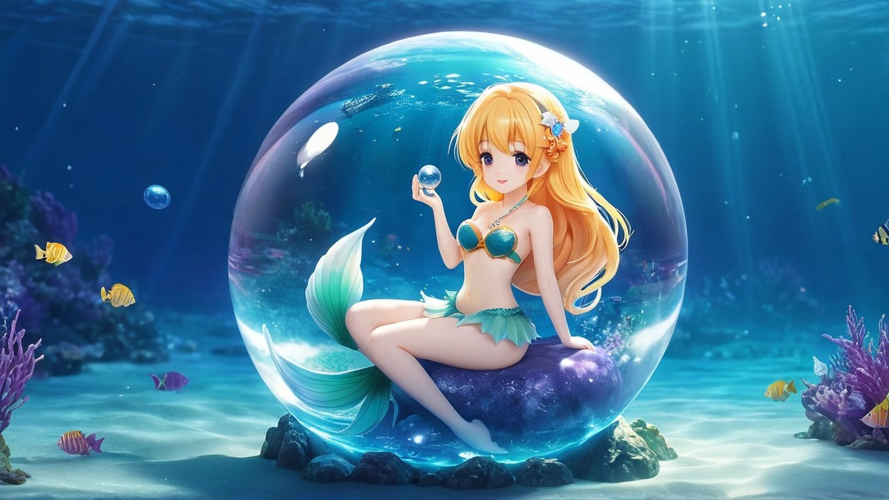 Whimsical Underwater Scene with Mermaid and Coral