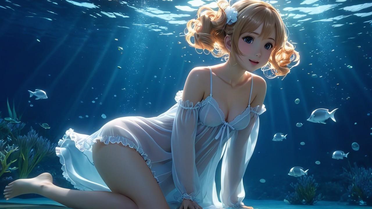Whimsical Underwater Scene with a Young Girl