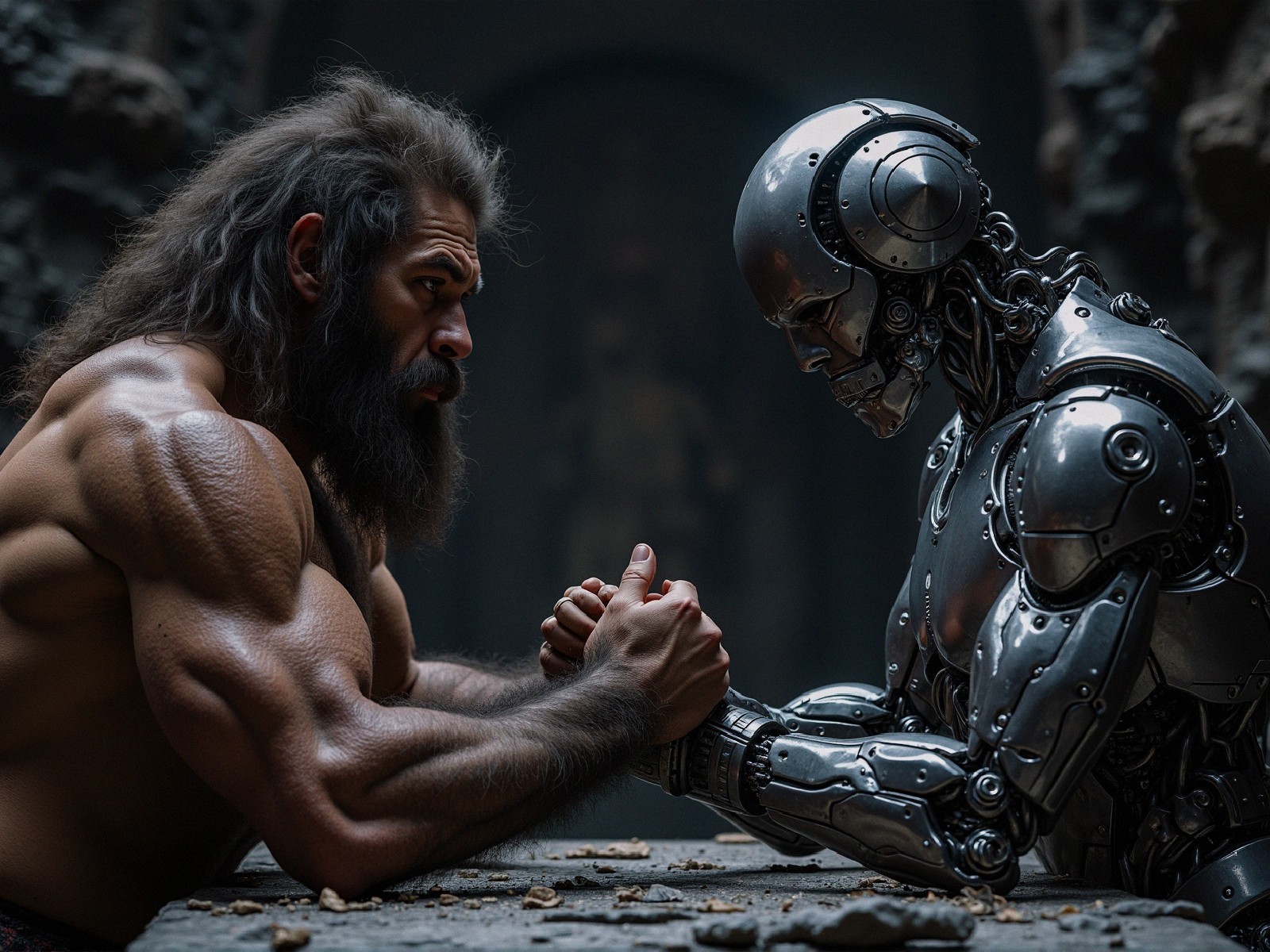 Arm-Wrestling Match: Man vs. Robot in Industrial Setting