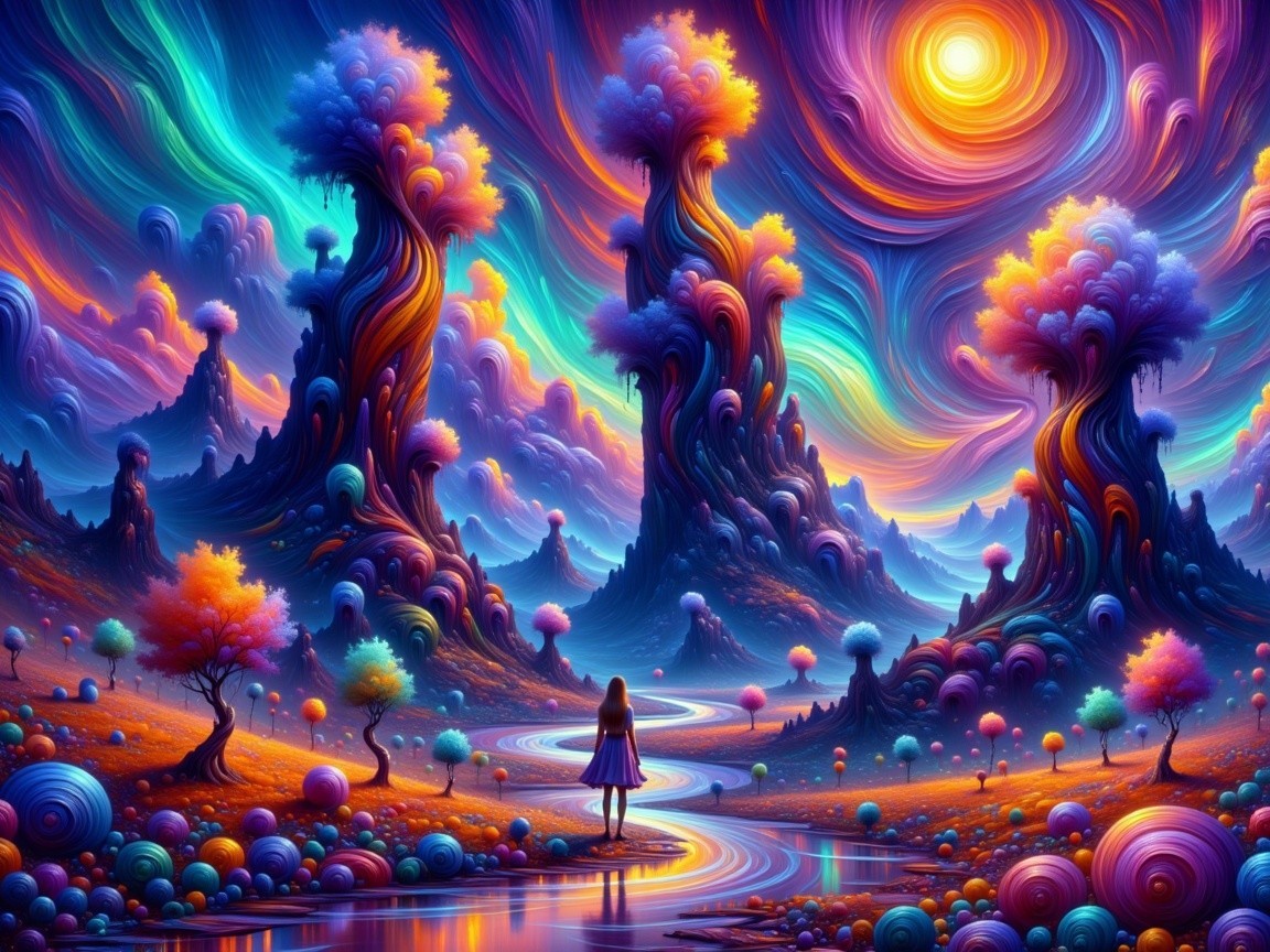 Surreal Landscape with Colorful Trees and River