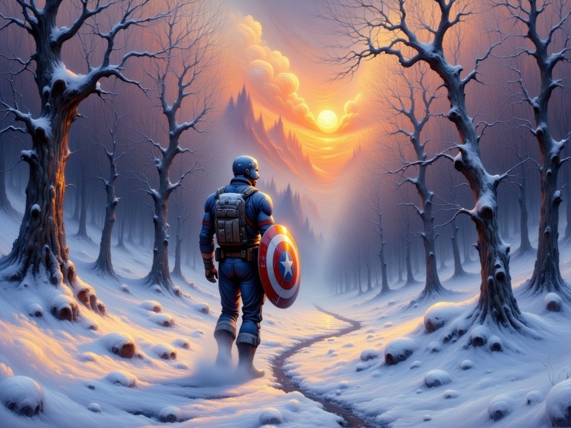 Lone Figure Walking in Snowy Winter Landscape