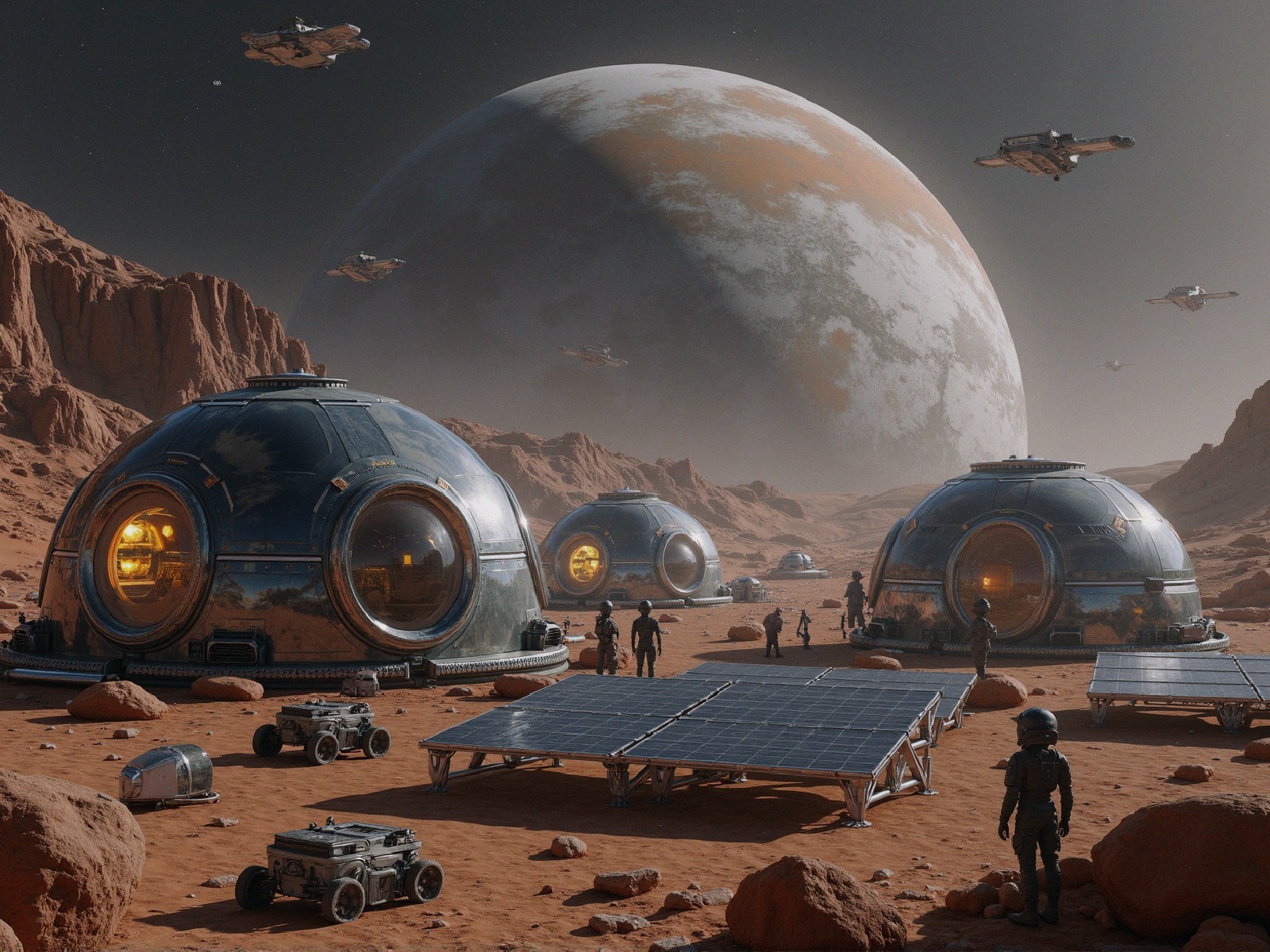 Futuristic Domed Habitats on an Alien Landscape