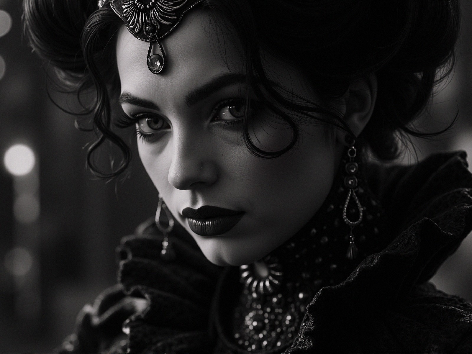 Monochrome Portrait of Woman with Bold Features