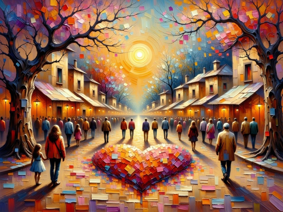 Vibrant Sunset Street Scene with Colorful Trees