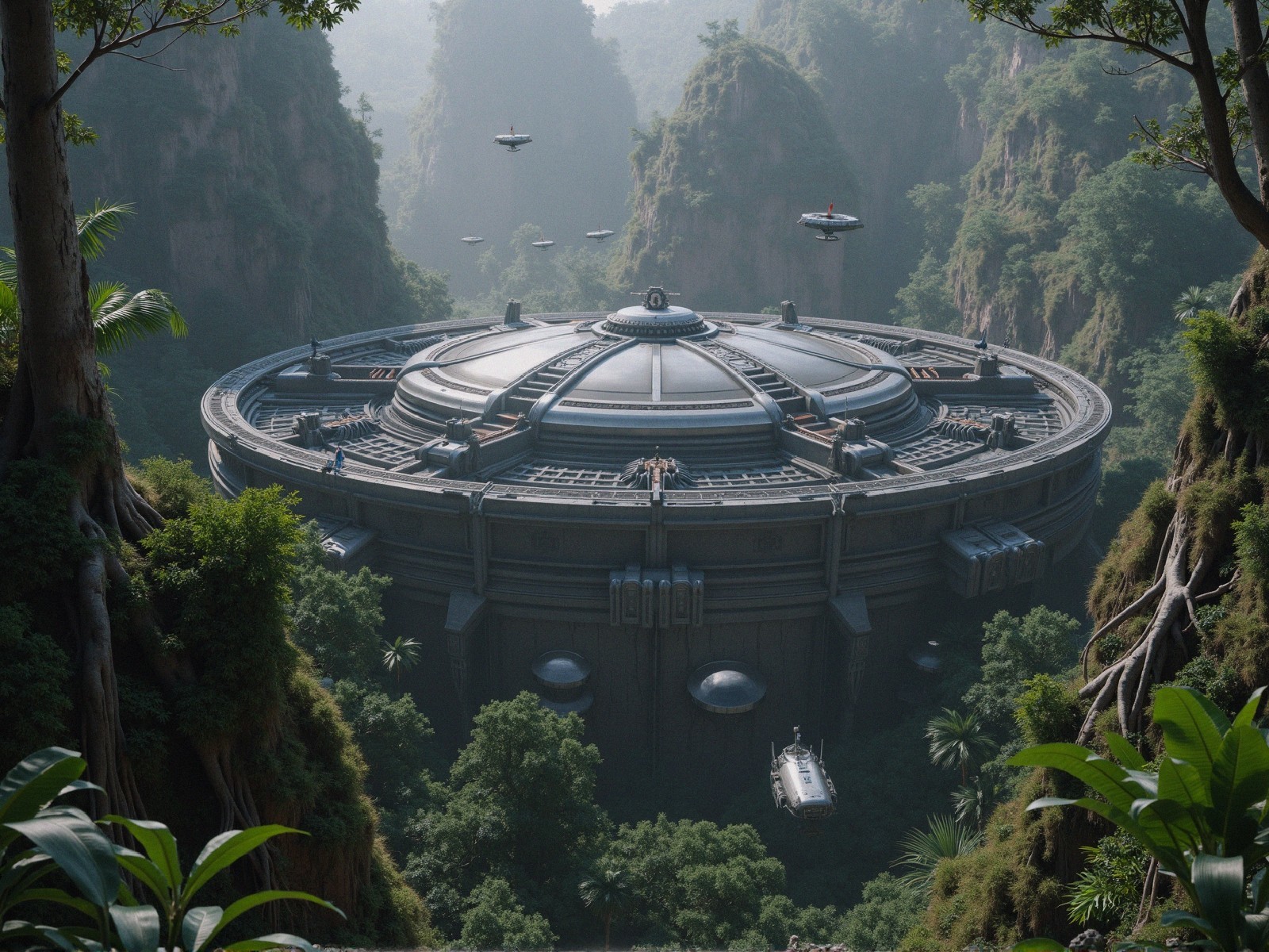 Futuristic Dome Structure in Lush Mountain Landscape