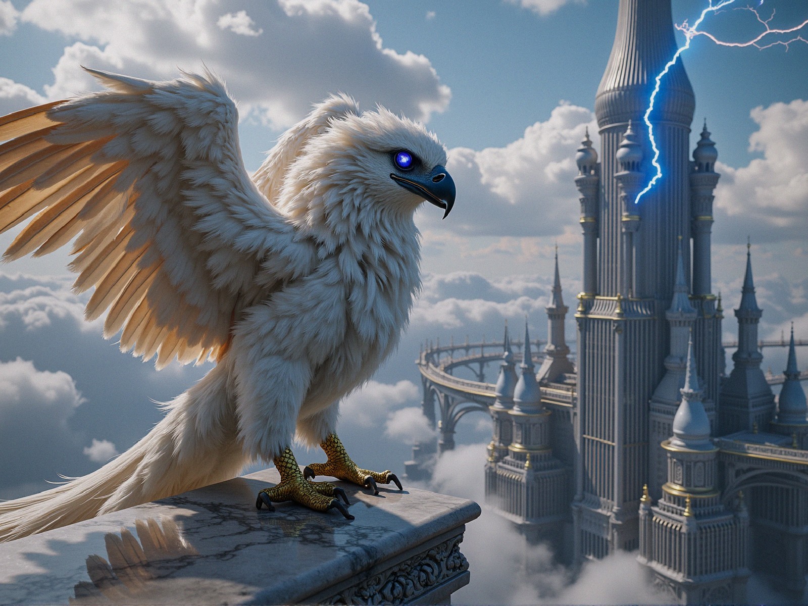 Majestic creature on ledge with castle in background