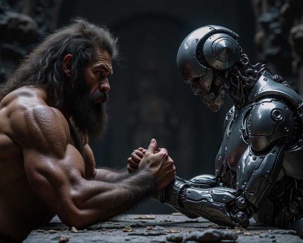 Arm-Wrestling Match: Man vs. Robot in Industrial Setting