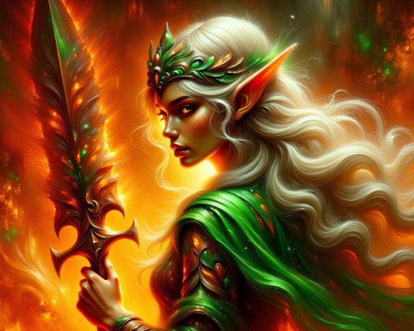 Ethereal Elven Warrior with Silver Hair and Sword
