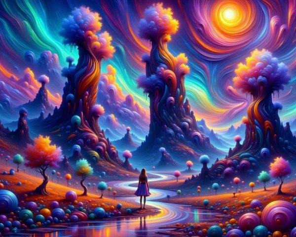 Surreal Landscape with Colorful Trees and River