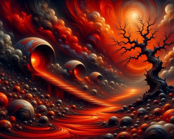 Ultra-realistic steampunk alien landscape with cylinders