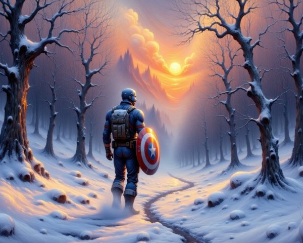 Lone Figure Walking in Snowy Winter Landscape