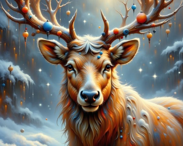 Close-up Headshot of a Stylized Furry Reindeer