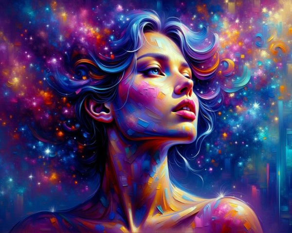 Cosmic Portrait of a Woman with Galactic Elements