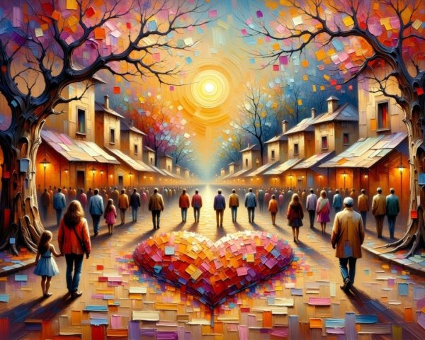 Vibrant Sunset Street Scene with Colorful Trees