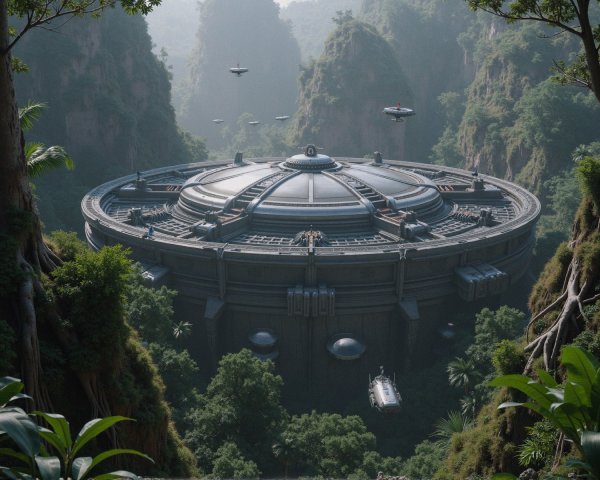 Futuristic Dome Structure in Lush Mountain Landscape