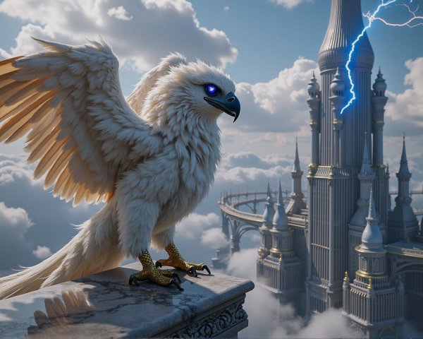 Majestic creature on ledge with castle in background