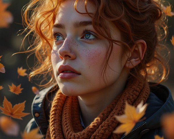 Young Woman with Red Hair in Autumn Setting