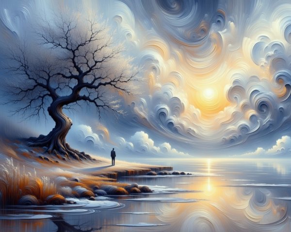Surreal Landscape with Figure by Tranquil Shore