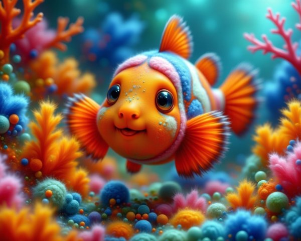 Colorful Cartoon Fish in a Vibrant Underwater Scene