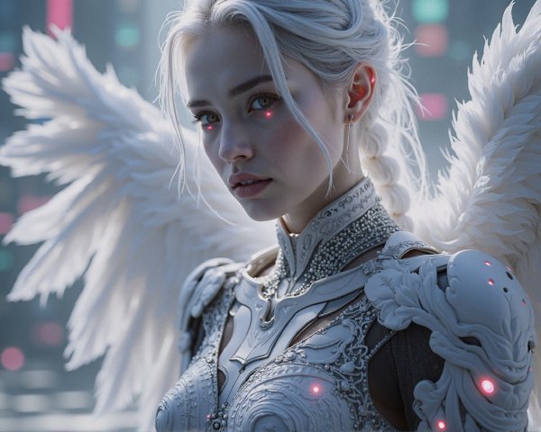 Futuristic Character with Ethereal Wings and Armor