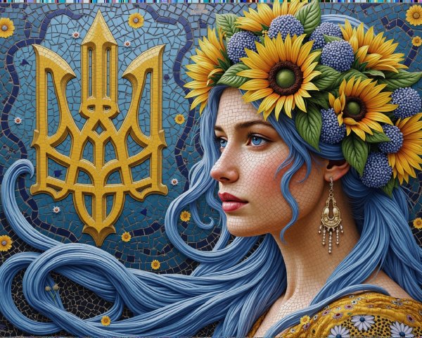 Detailed Mosaic Painting of a Ukrainian Girl