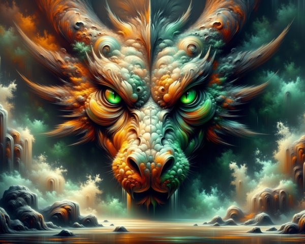 Majestic dragon head with vibrant scales and intense eyes