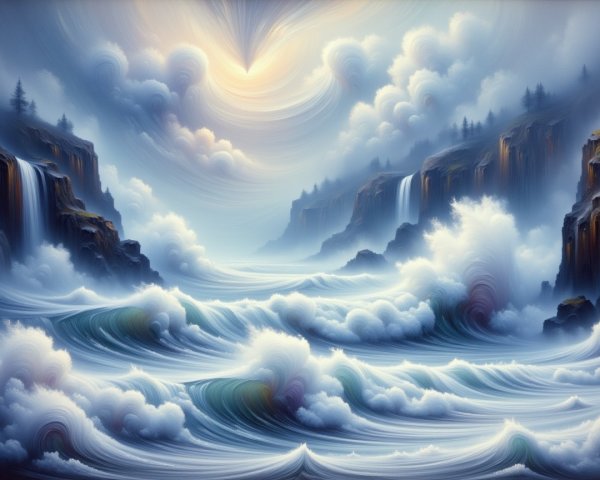 Dramatic Seascape with Cliffs and Waterfalls