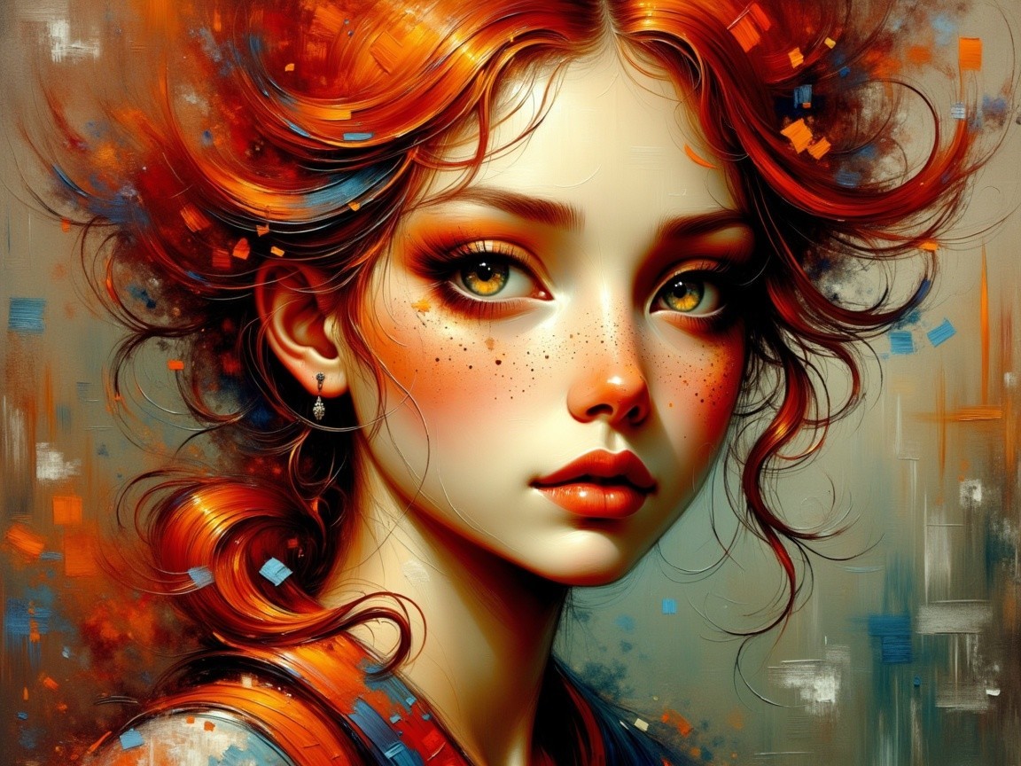 Portrait of a Young Girl with Red Hair and Freckles
