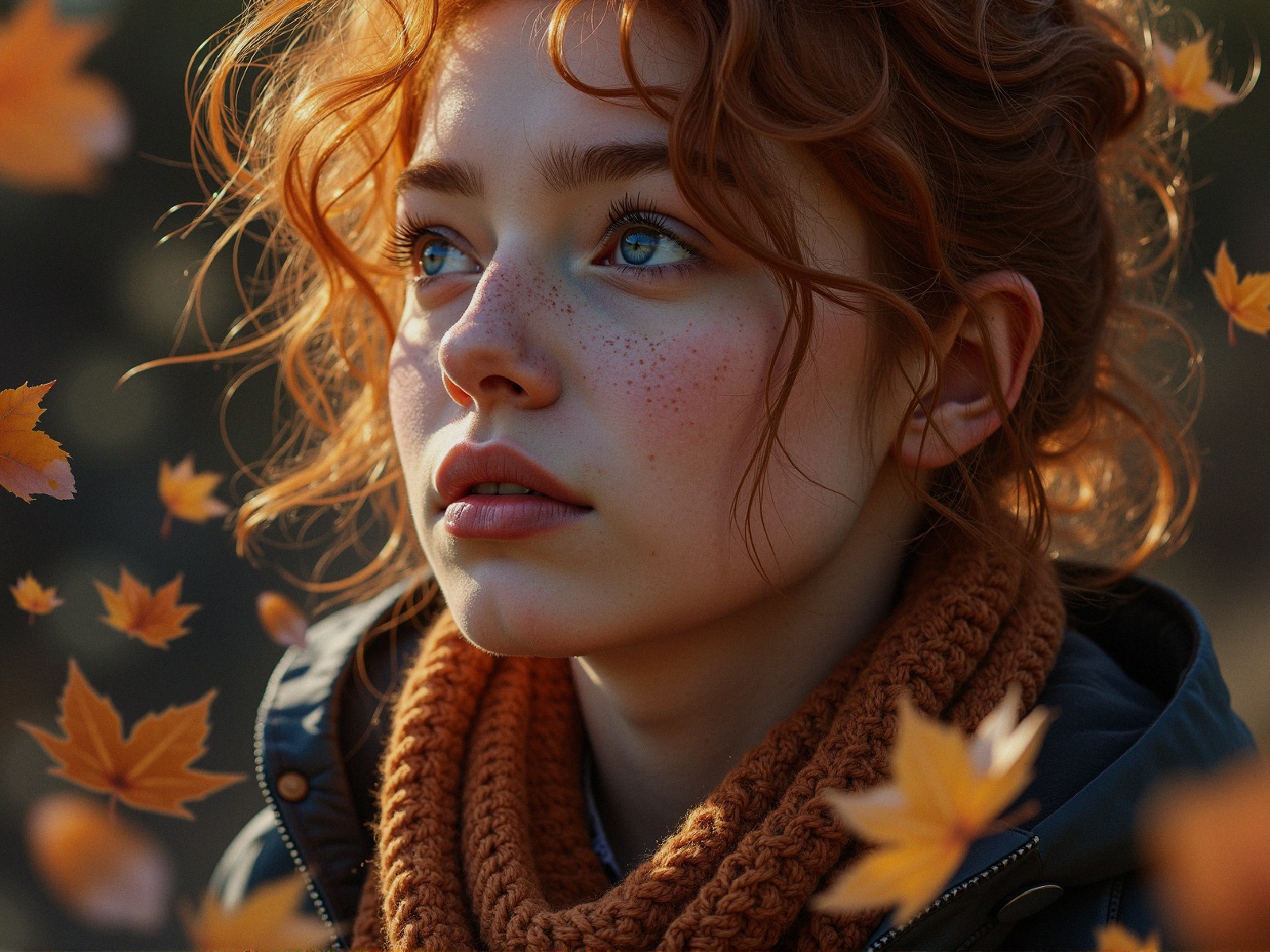 Young Woman with Red Hair in Autumn Setting